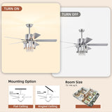 Crystal Ceiling Fan Reversible Blades 3 Wind Speeds Remote Control