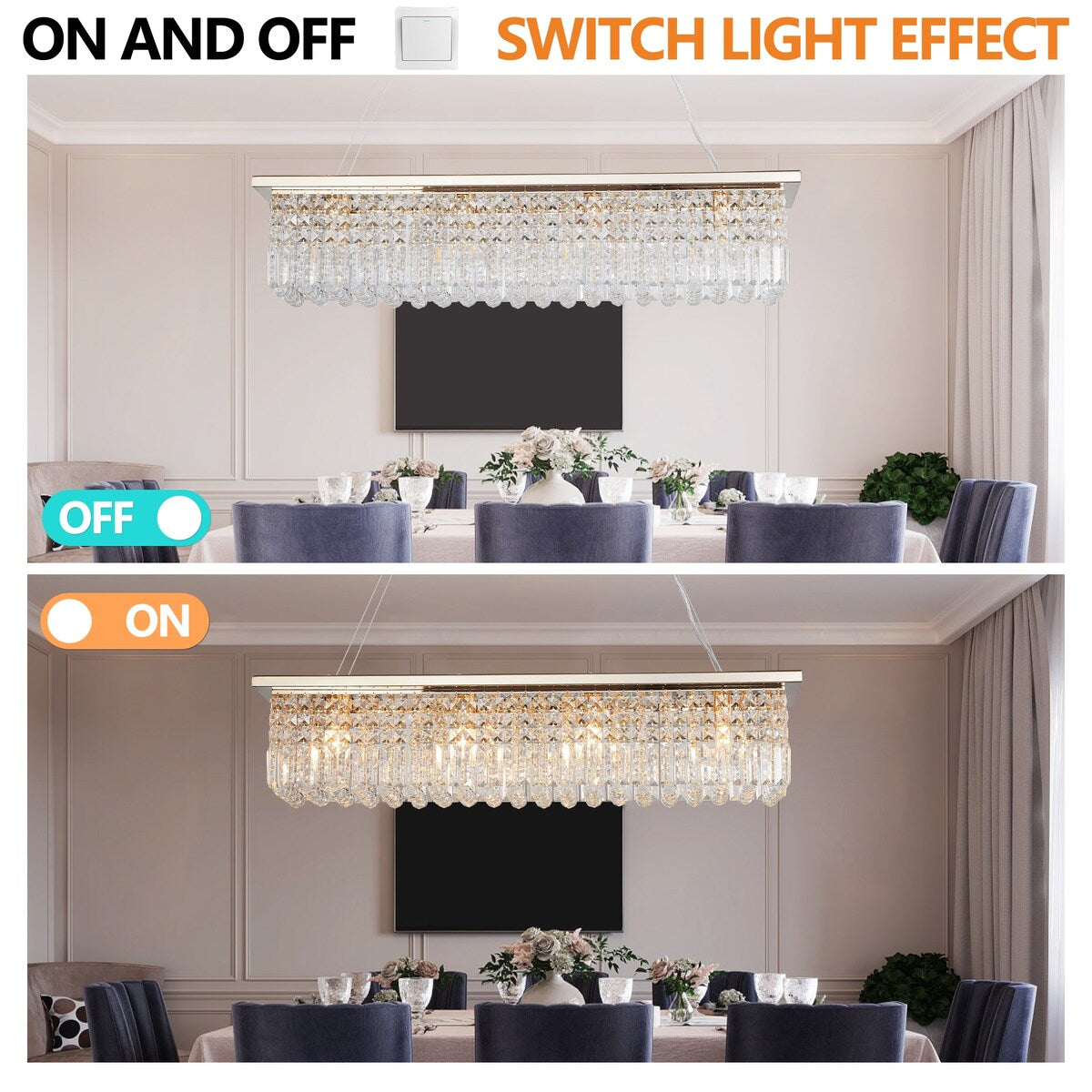 Crystal Chandelier 8-Light Rectangle Raindrop Chandelier Rectangular Pendant Light L39.4"x W9.8"xH8.7"(Bulb Not Included)