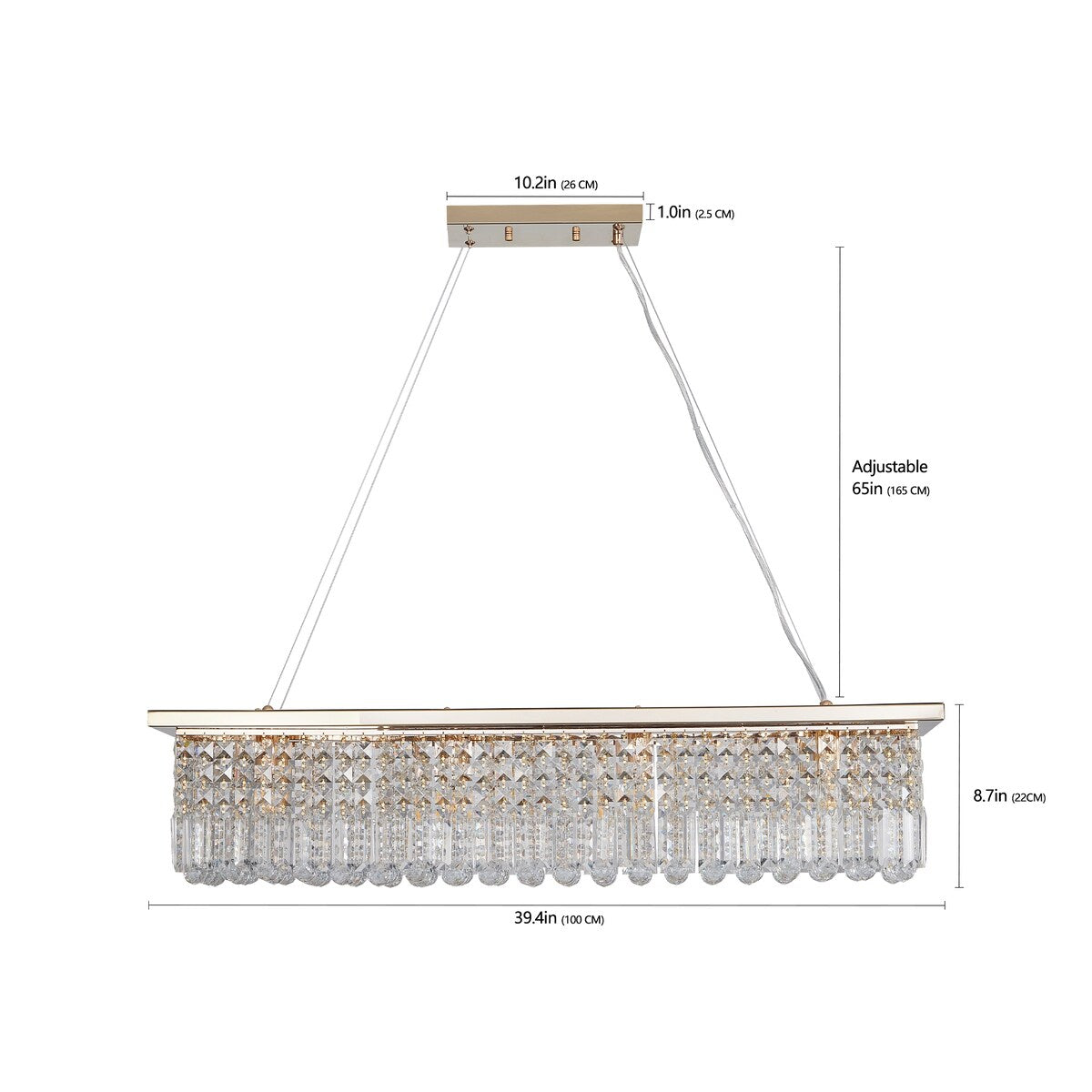 Crystal Chandelier 8-Light Rectangle Raindrop Chandelier Rectangular Pendant Light L39.4"x W9.8"xH8.7"(Bulb Not Included)