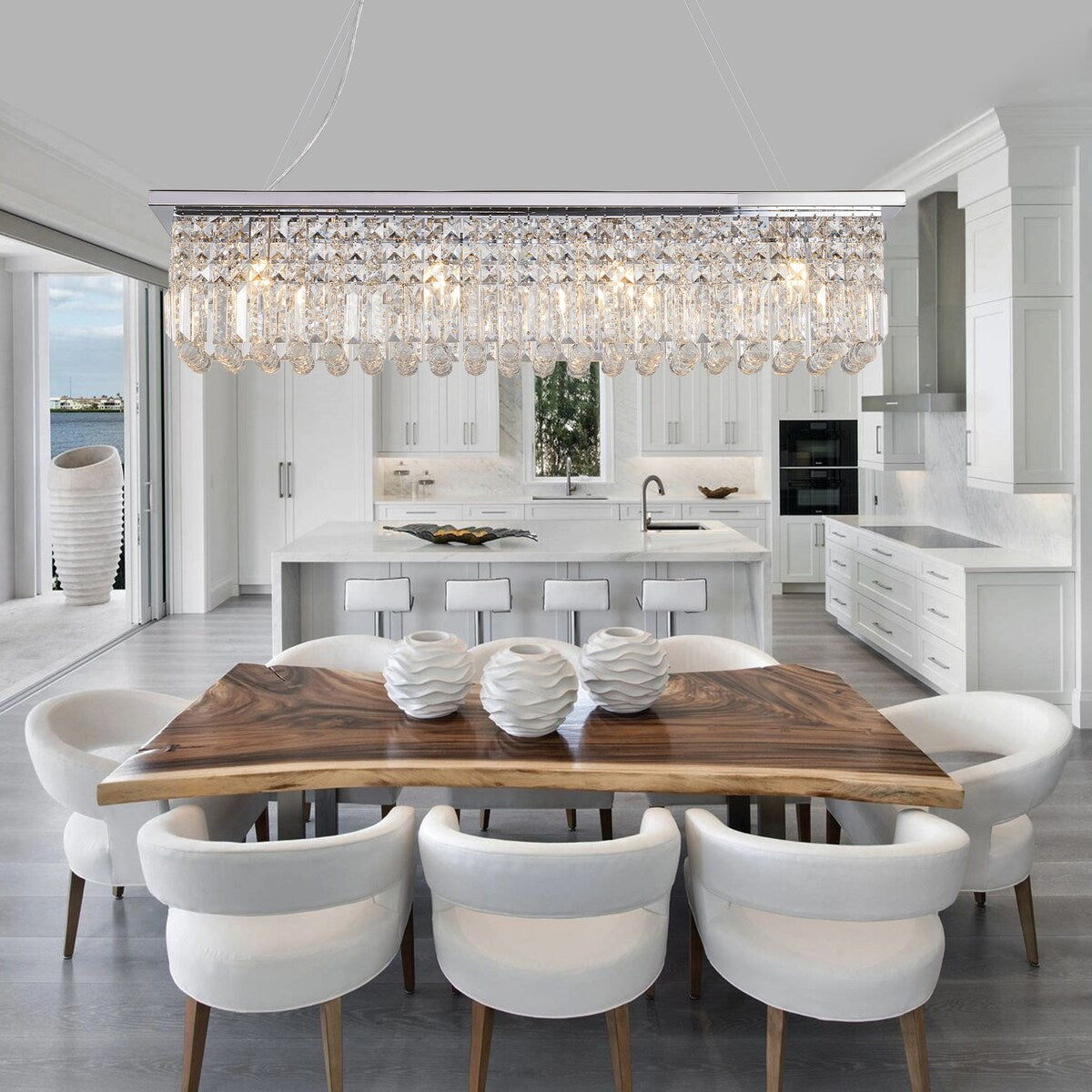Crystal Chandelier 8-Light Rectangle Raindrop Chandelier Rectangular Pendant Light L39.4"x W9.8"xH8.7"(Bulb Not Included)