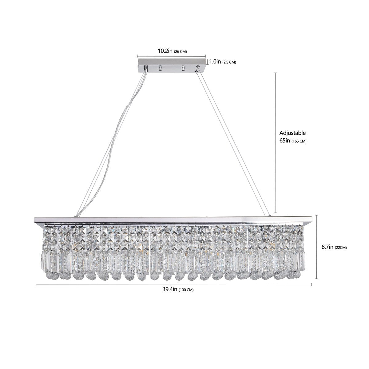 Crystal Chandelier 8-Light Rectangle Raindrop Chandelier Rectangular Pendant Light L39.4"x W9.8"xH8.7"(Bulb Not Included)