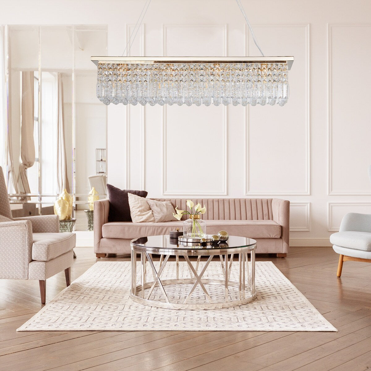 Crystal Chandelier 8-Light Rectangle Raindrop Chandelier Rectangular Pendant Light L39.4"x W9.8"xH8.7"(Bulb Not Included)