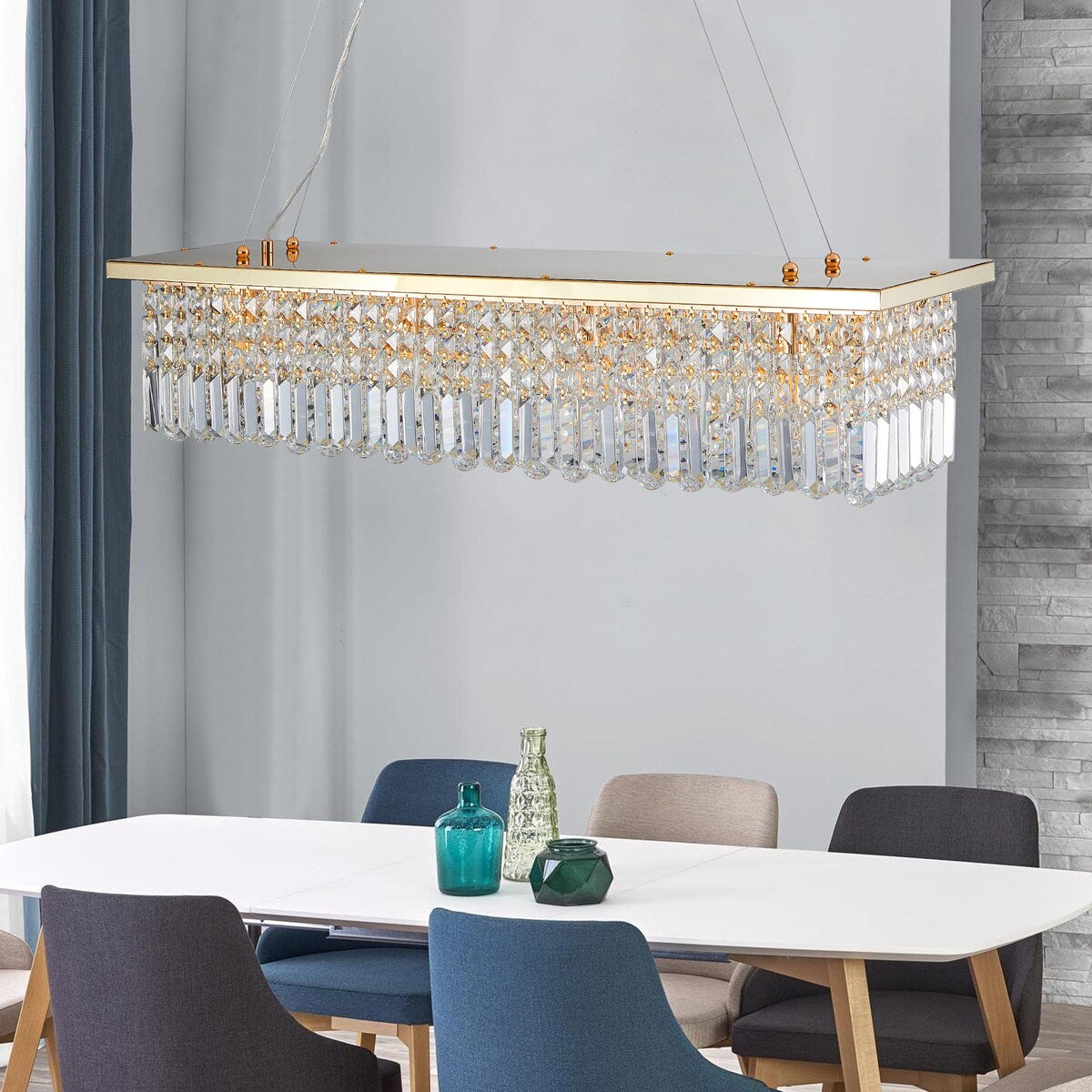 Crystal Chandelier 8-Light Rectangle Raindrop Chandelier Rectangular Pendant Light L39.4"x W9.8"xH8.7"(Bulb Not Included)