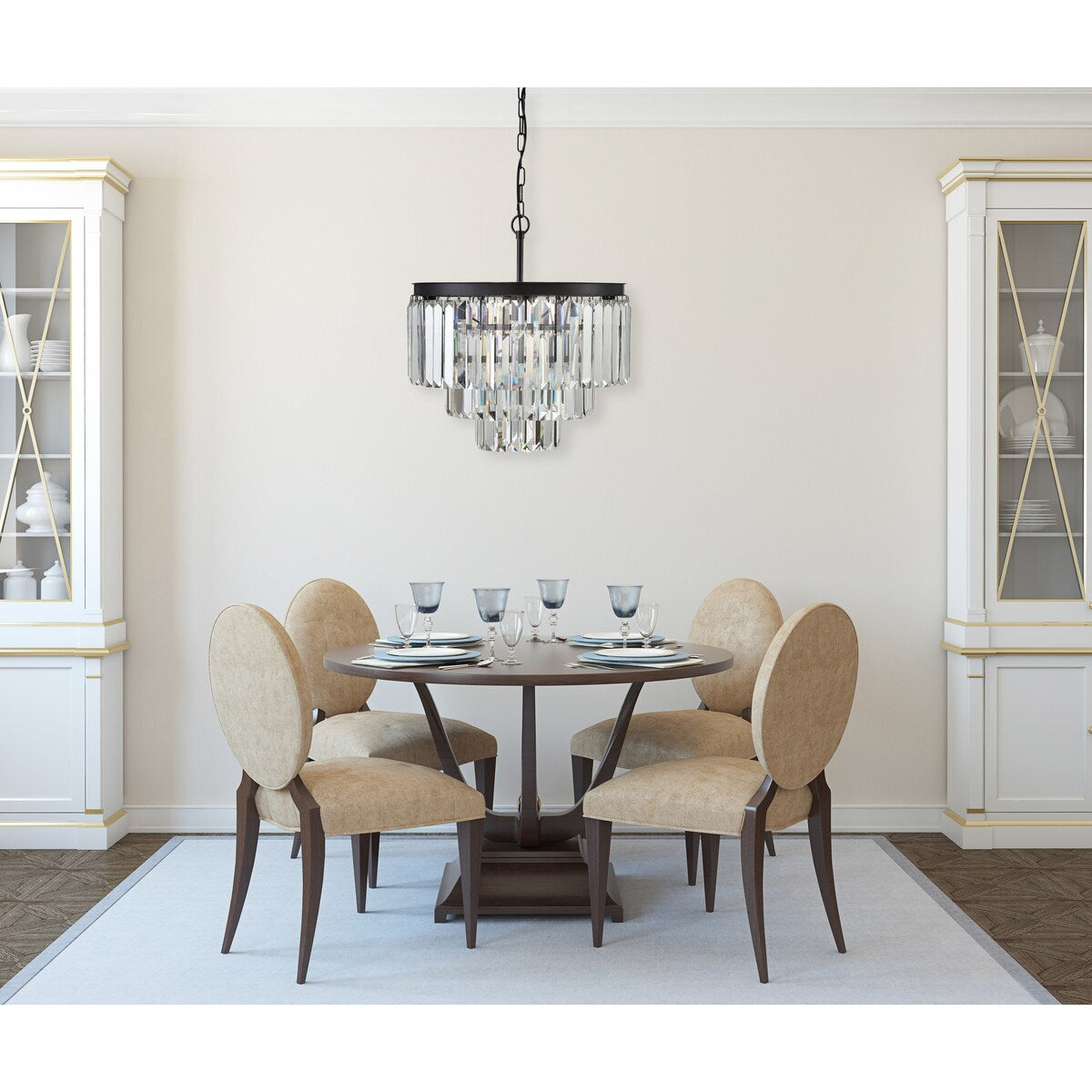 Crystal Chandelier with 9-Light, KD, 20" Round by 15.5" Height - Bronze