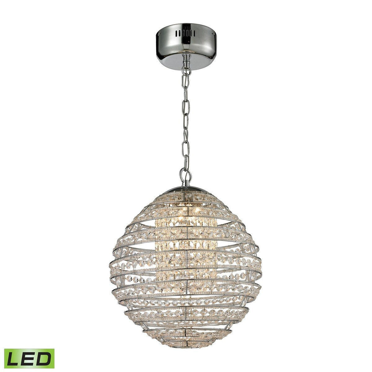 Crystal Home LED Chandelier Crystal Sphere Polished Chrome - Exact Size