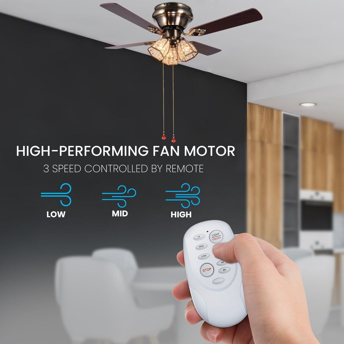 Crystal Reversible Motor Ceiling Fan - 48x48x16.53