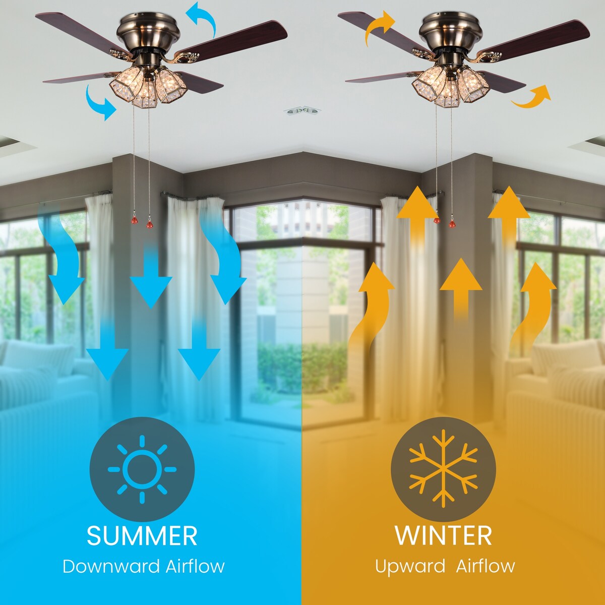 Crystal Reversible Motor Ceiling Fan - 48x48x16.53