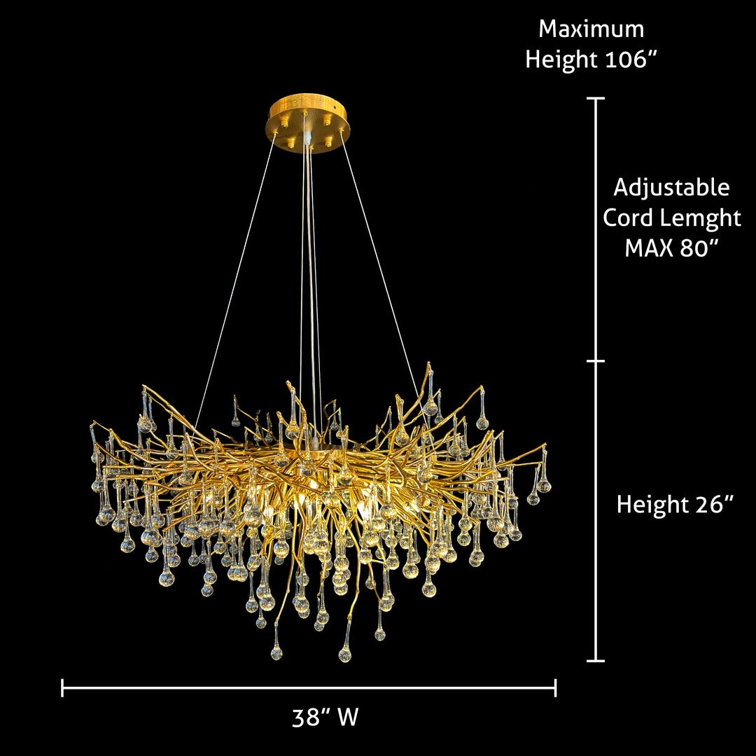 Crystal Tree Branch Modern Gold Round Chandelier