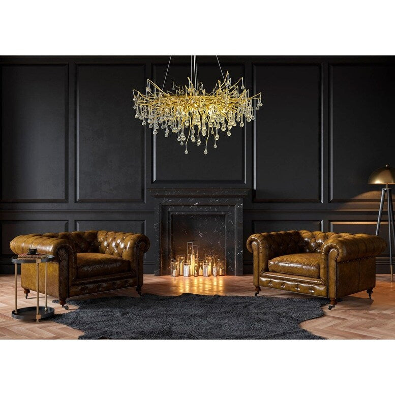 Crystal Tree Branch Modern Gold Round Chandelier