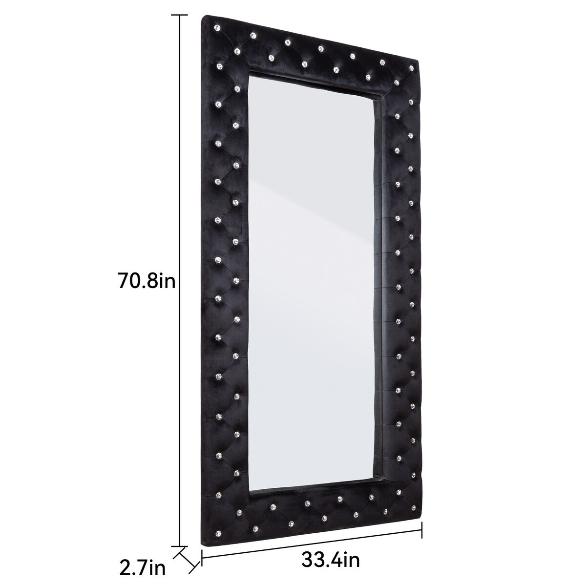 Rectangle Full Length Mirror - Black Crystal Tufted