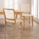 Cukor Mid-Century Vintage Wood Rattan Dining Chair, Natural (Set of 2) by JONATHAN Y