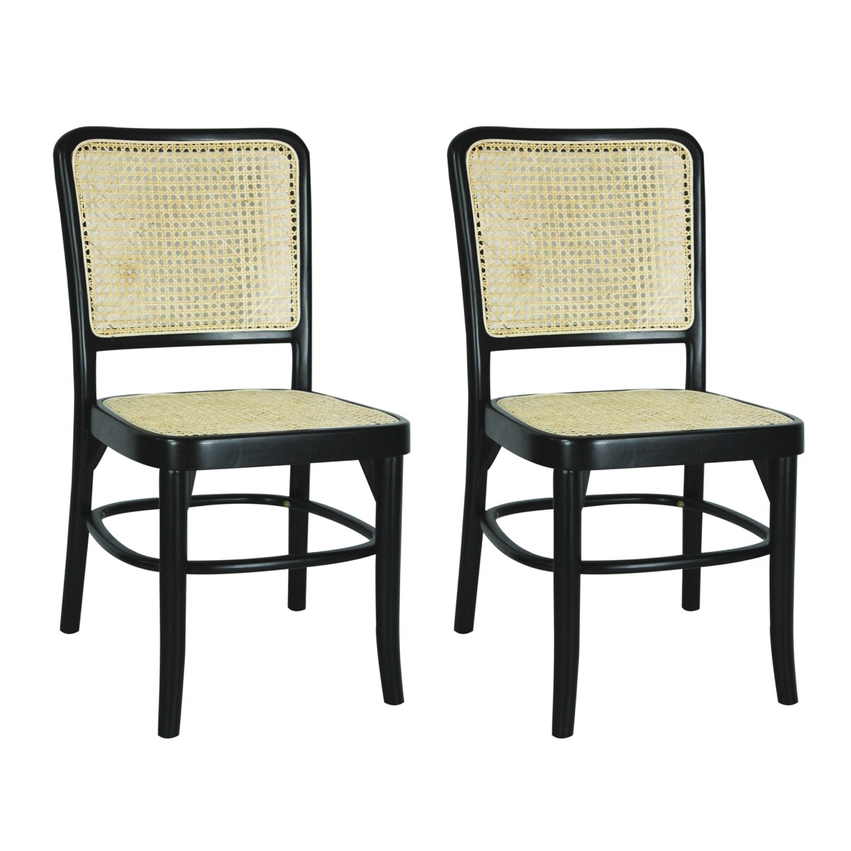 Cukor Mid-Century Vintage Wood Rattan Dining Chair, Natural (Set of 2) by JONATHAN Y