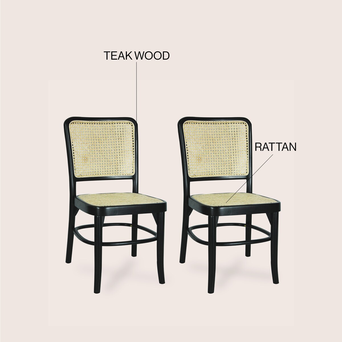 Cukor Mid-Century Vintage Wood Rattan Dining Chair, Natural (Set of 2) by JONATHAN Y