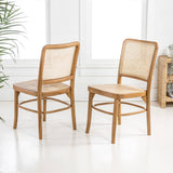Cukor Mid-Century Vintage Wood Rattan Dining Chair, Natural (Set of 2) by JONATHAN Y