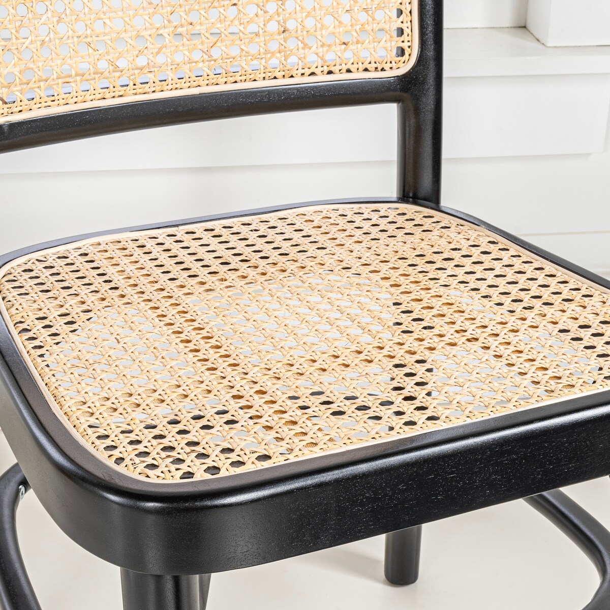Cukor Mid-Century Vintage Wood Rattan Dining Chair, Natural (Set of 2) by JONATHAN Y