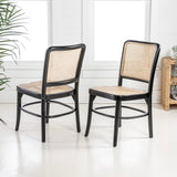Cukor Mid-Century Vintage Wood Rattan Dining Chair, Natural (Set of 2) by JONATHAN Y