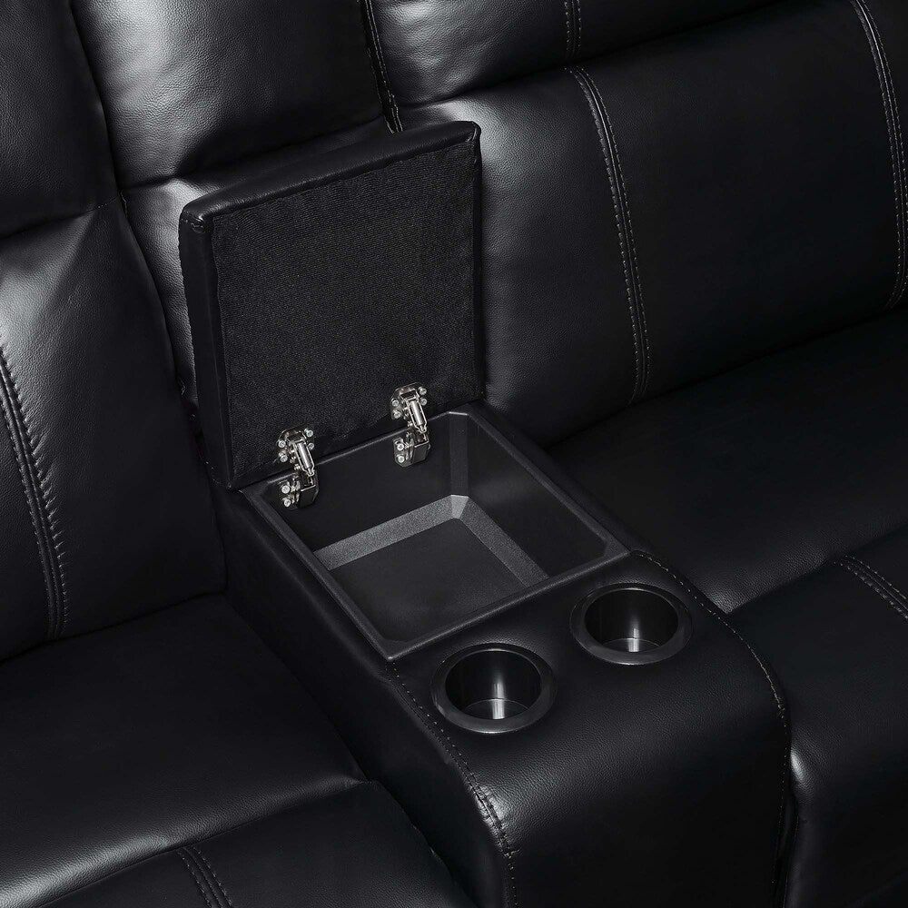 Cullen Bonded Leather Power Motion Sectional, Black - 134" x 122" x 40.50"