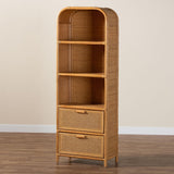 Curacao Modern Bohemian Light Honey Rattan 2-Drawer Bookcase