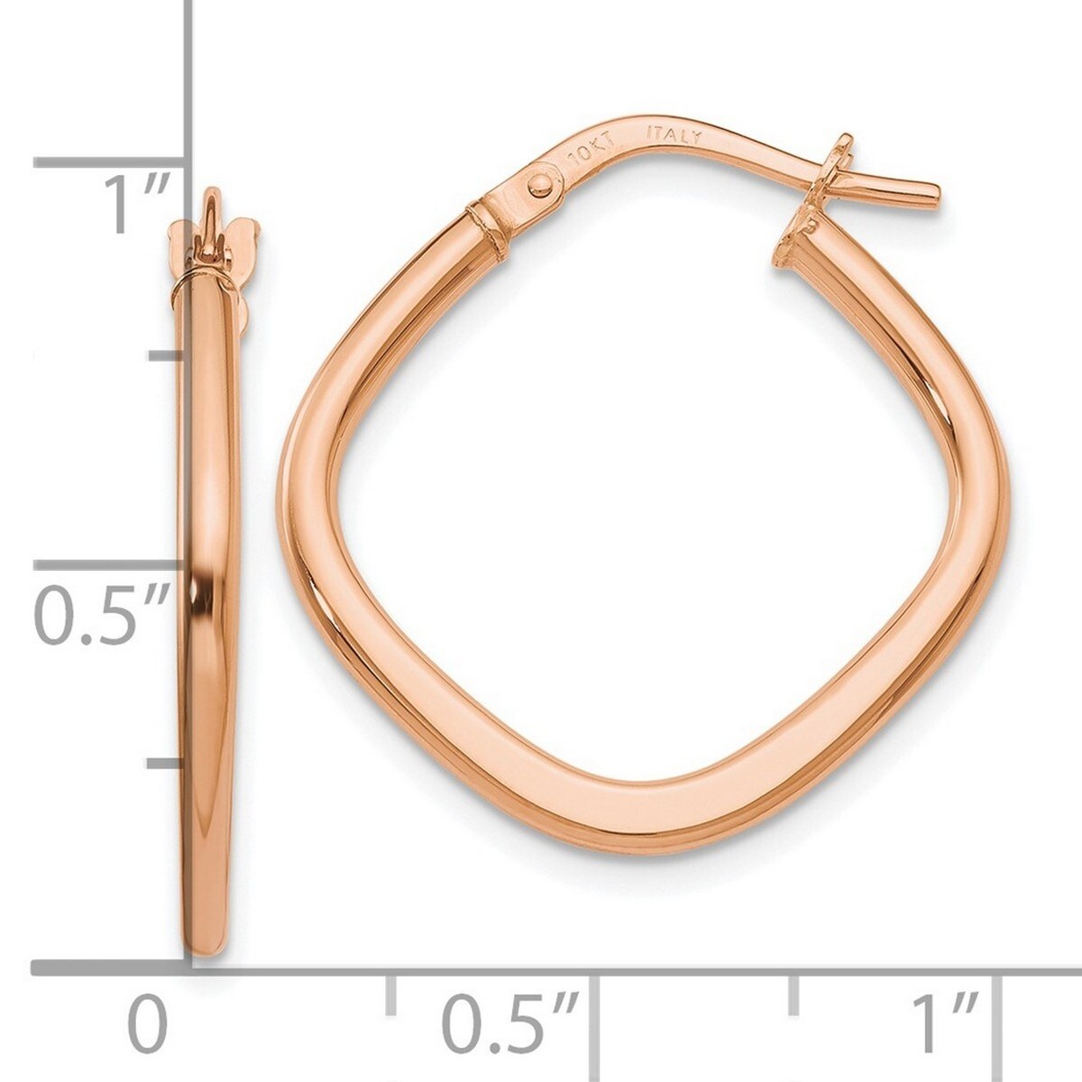 Curata 10k Rose Gold Hinged hoop Polished 21.5x6mm Square Hoop Earrings