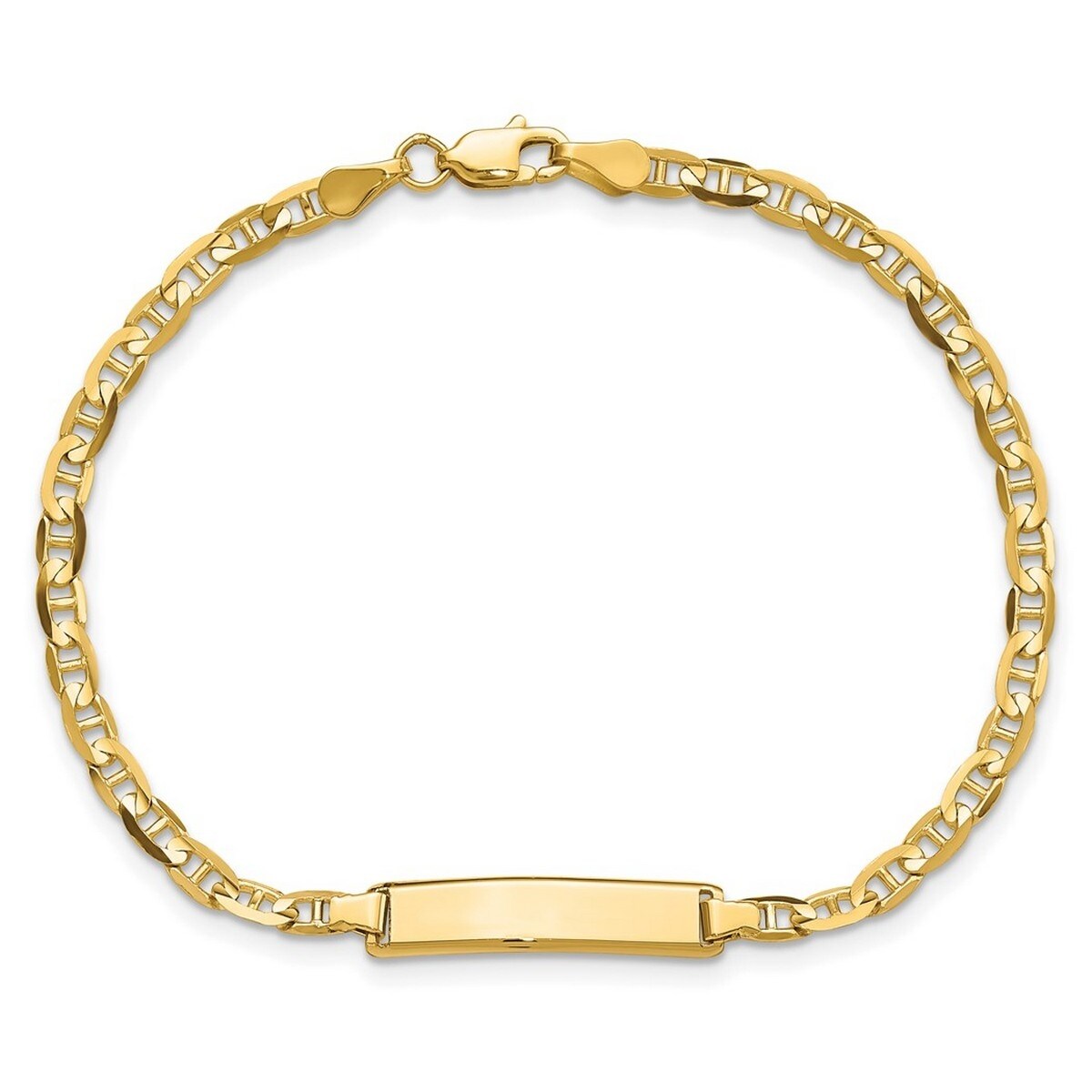 Curata 10k Yellow Gold Engravable Flat 4mm Mariner Anchor Link ID Bracelet 7 Inch