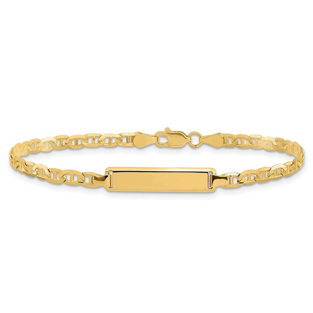 Curata 10k Yellow Gold Engravable Flat 4mm Mariner Anchor Link ID Bracelet 7 Inch