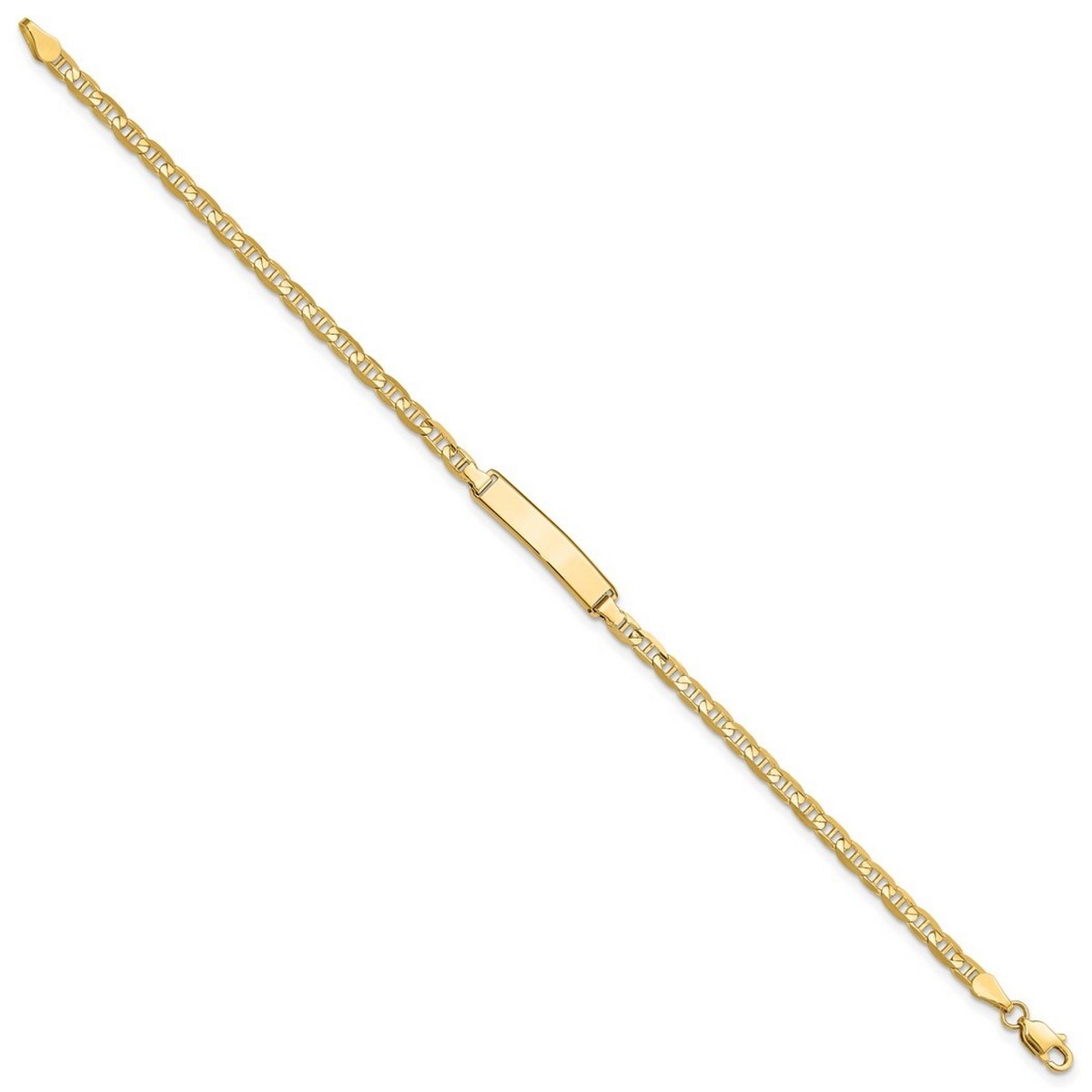 Curata 10k Yellow Gold Engravable Flat 4mm Mariner Anchor Link ID Bracelet 7 Inch