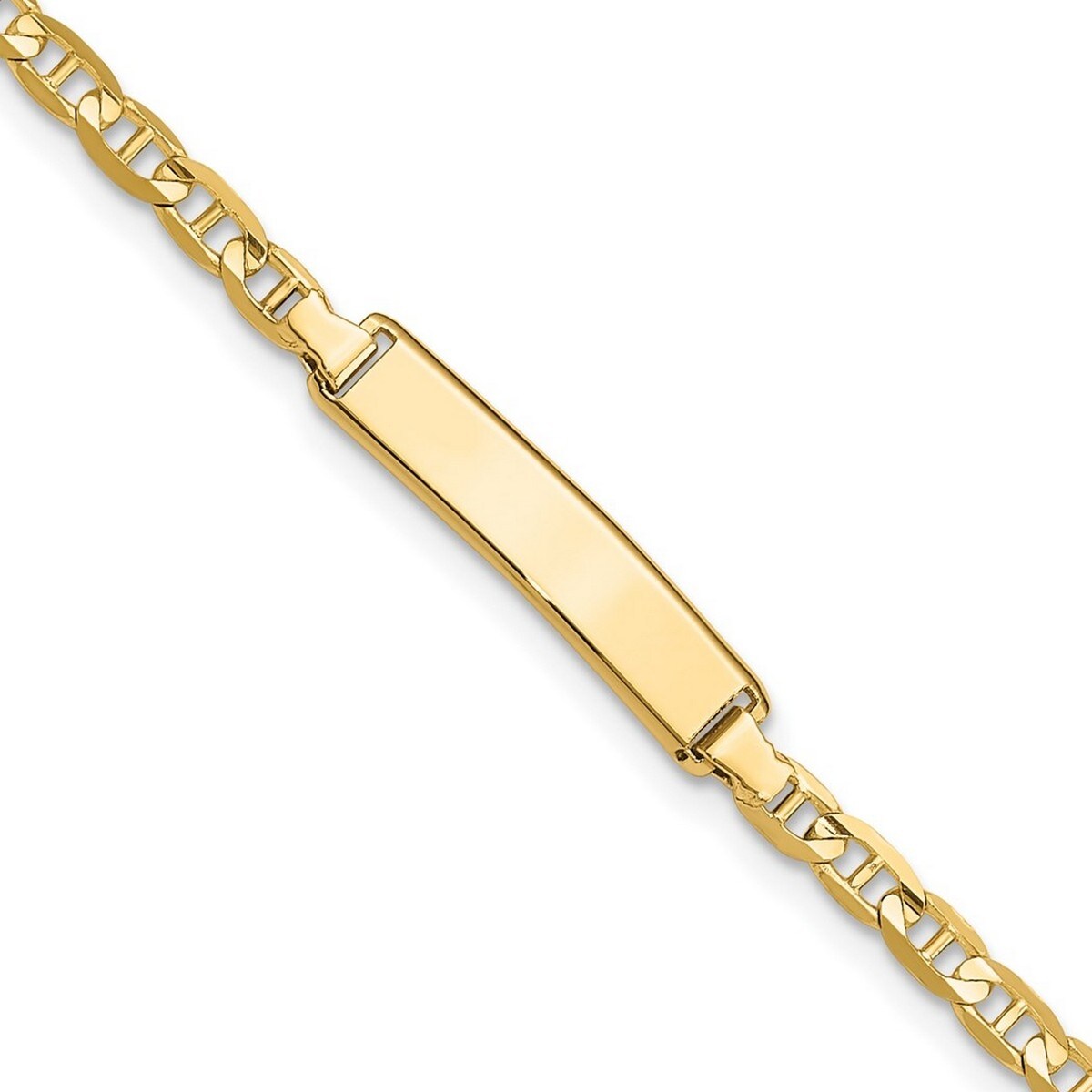 Curata 10k Yellow Gold Engravable Flat 4mm Mariner Anchor Link ID Bracelet 7 Inch