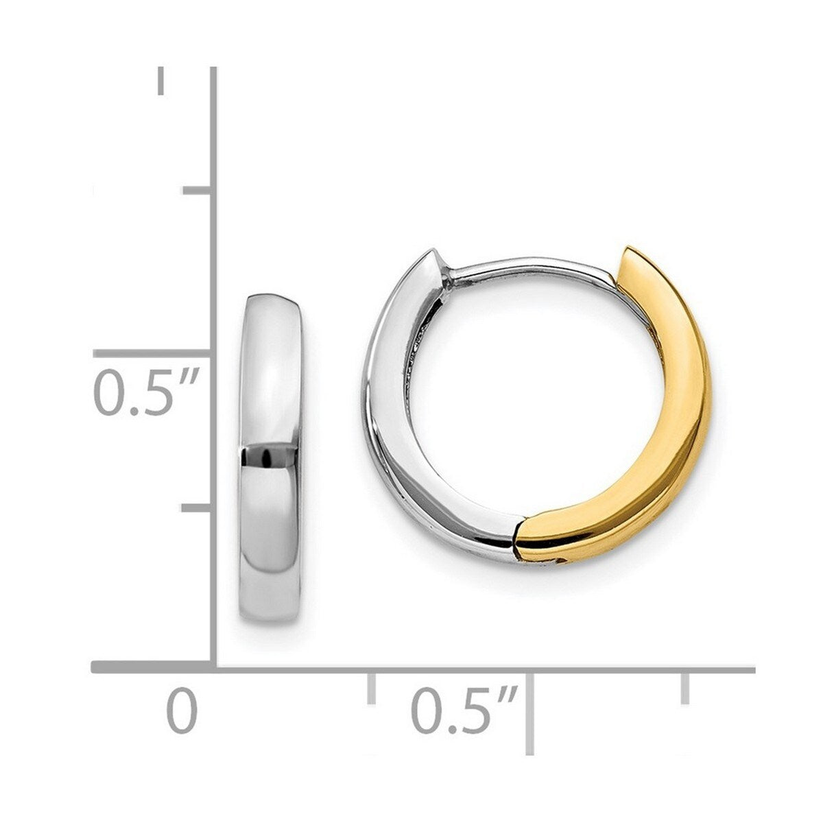 Curata 14K Two Tone Gold Polished Huggies Hinged Earrings 11x2.5mm
