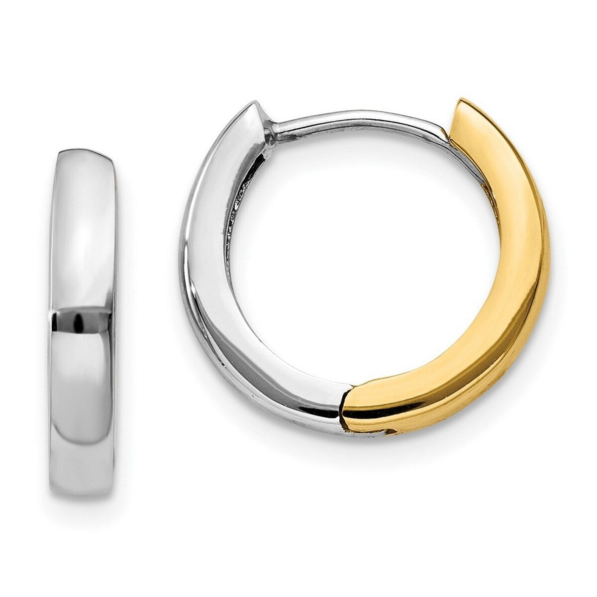 Curata 14K Two Tone Gold Polished Huggies Hinged Earrings 11x2.5mm