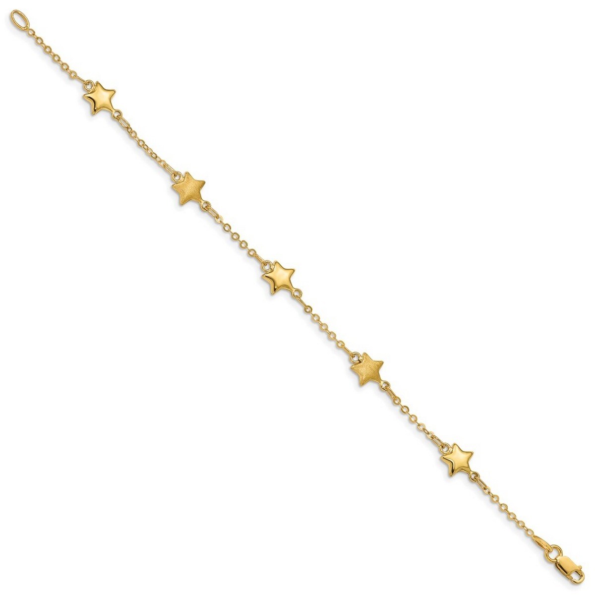 Curata 14k Brushed and Polished Stars Bracelet 7 Inch