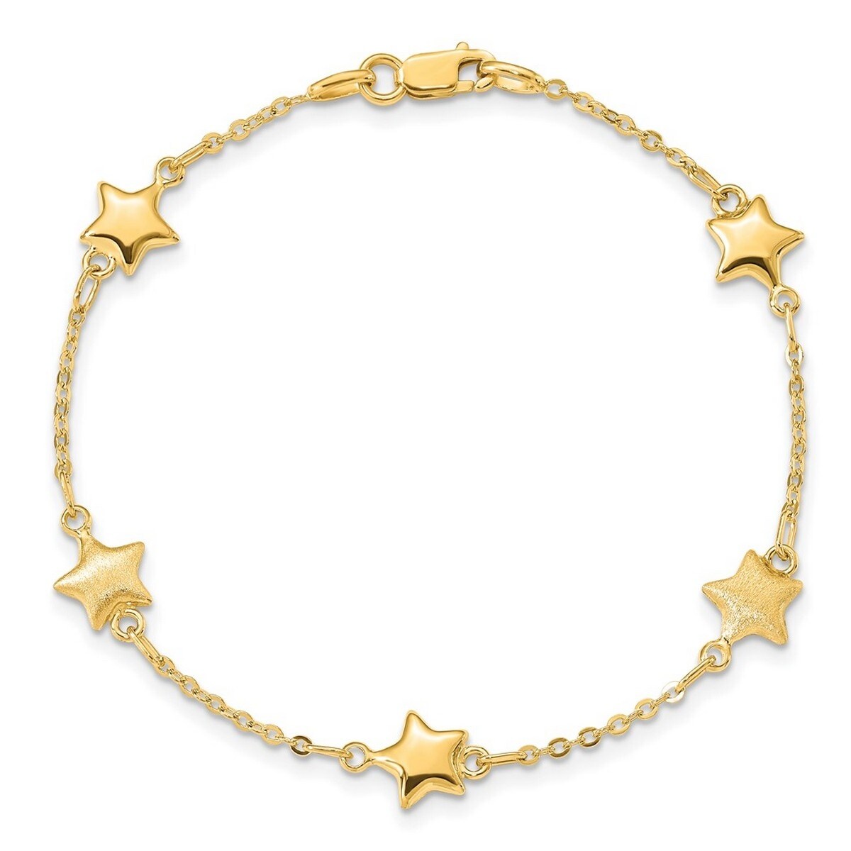 Curata 14k Brushed and Polished Stars Bracelet 7 Inch