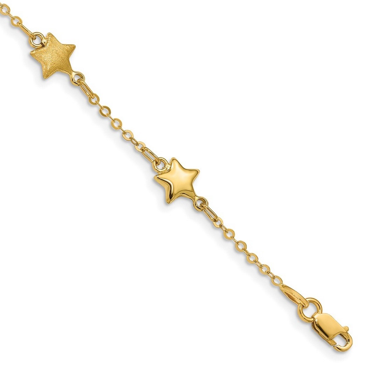 Curata 14k Brushed and Polished Stars Bracelet 7 Inch