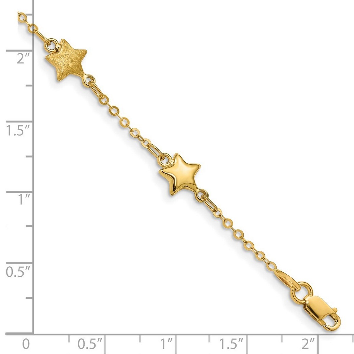 Curata 14k Brushed and Polished Stars Bracelet 7 Inch
