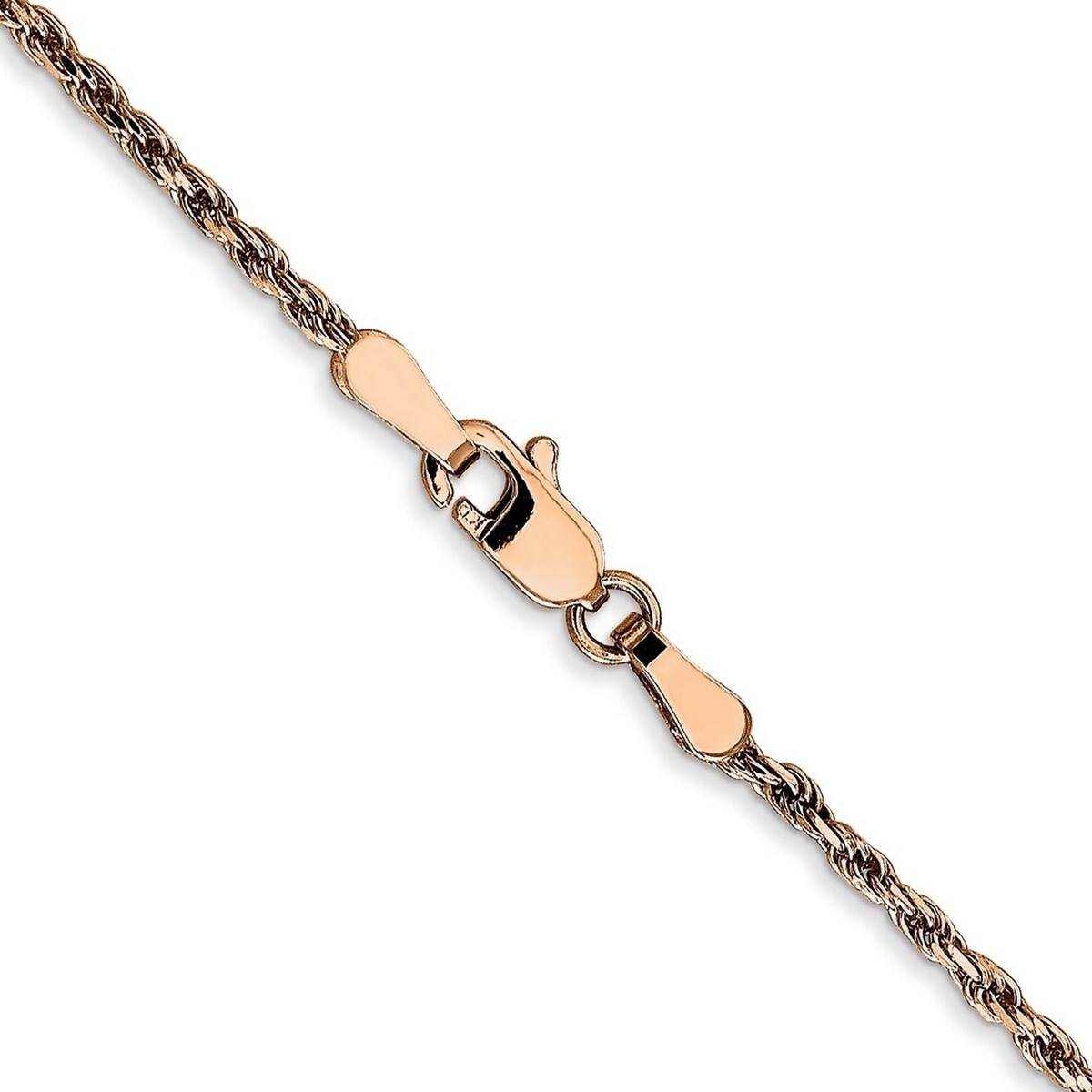 Curata 14k Rose Gold Solid 1.8mm Sparkle Cut Rope Chain Bracelet