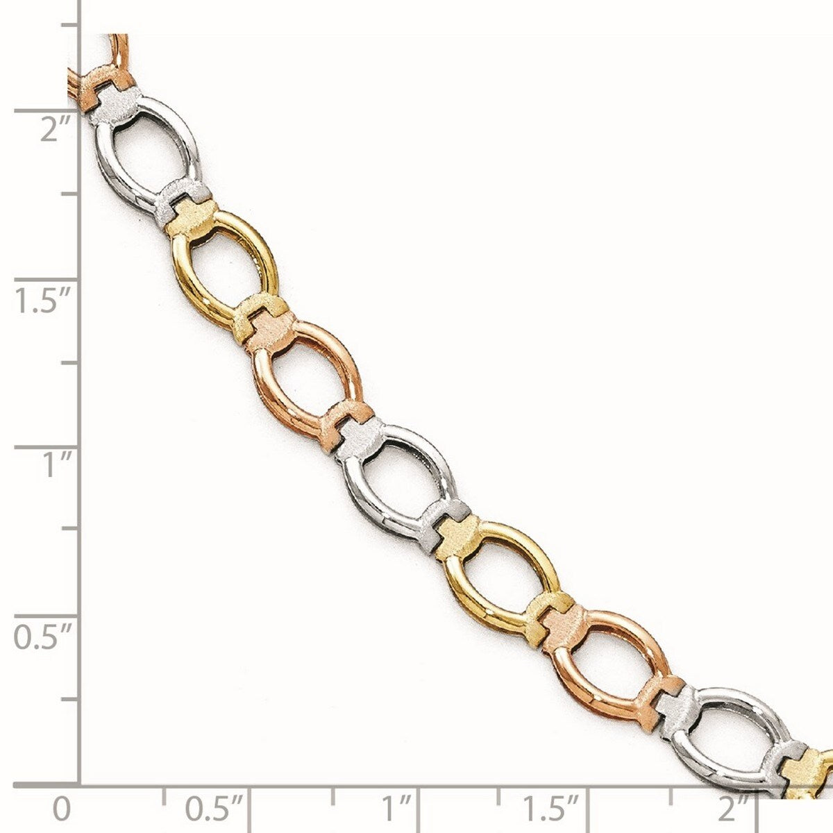 Curata 14k Tri Color Gold Polished and Satin Link Bracelet 7.5 Inch