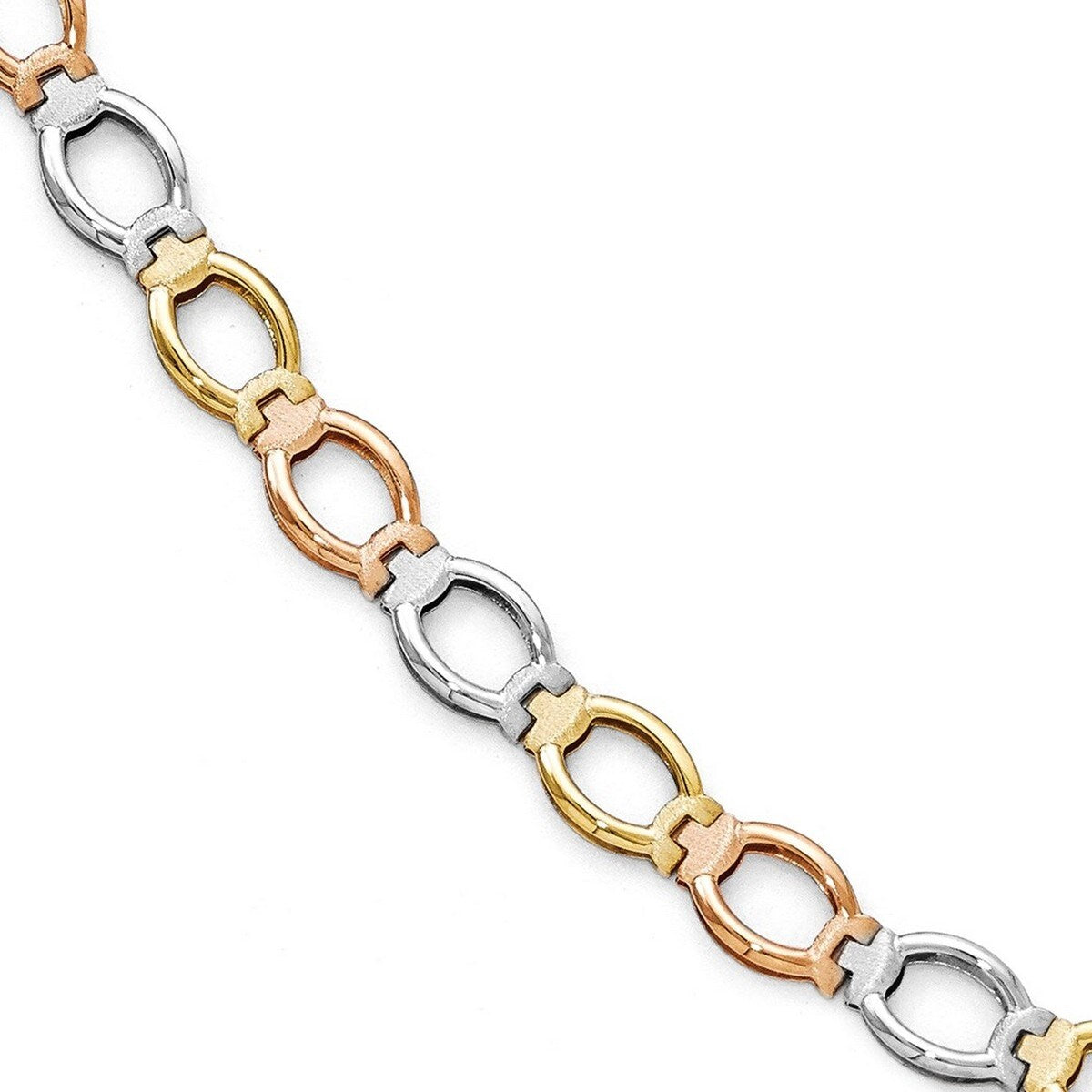 Curata 14k Tri Color Gold Polished and Satin Link Bracelet 7.5 Inch
