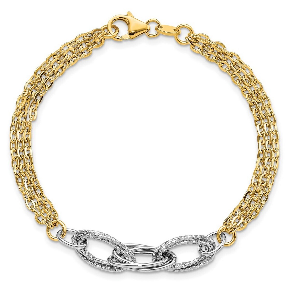 Curata 14k Two Tone gold Sparkle Cut and Polished Fancy Link Bracelet 7.5 Inch