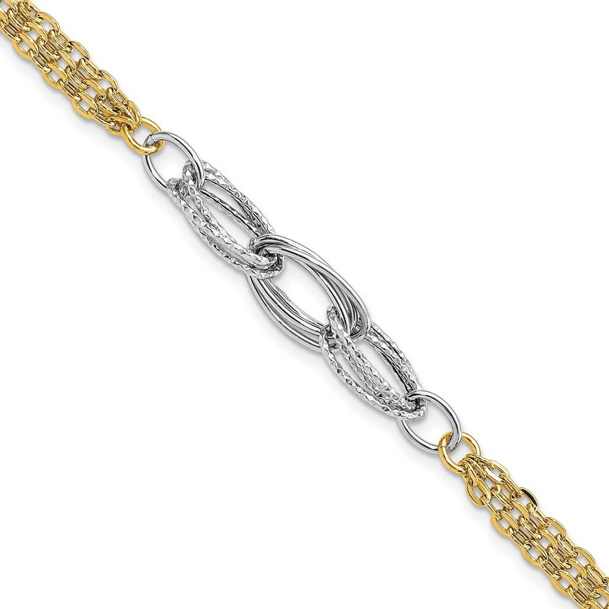 Curata 14k Two Tone gold Sparkle Cut and Polished Fancy Link Bracelet 7.5 Inch