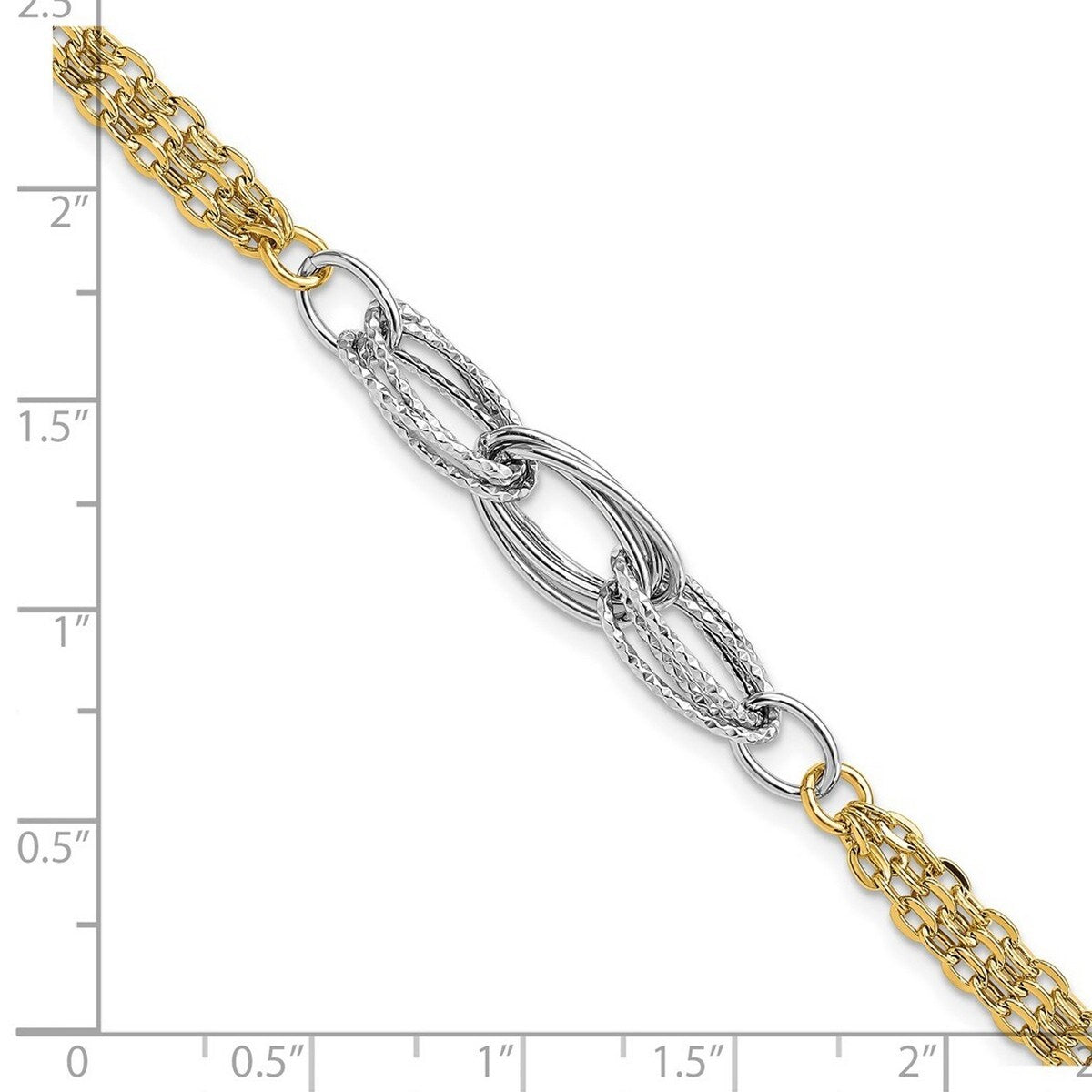 Curata 14k Two Tone gold Sparkle Cut and Polished Fancy Link Bracelet 7.5 Inch