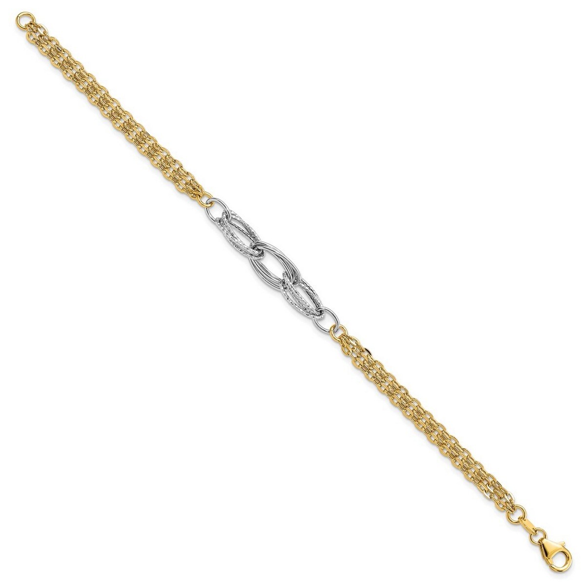Curata 14k Two Tone gold Sparkle Cut and Polished Fancy Link Bracelet 7.5 Inch