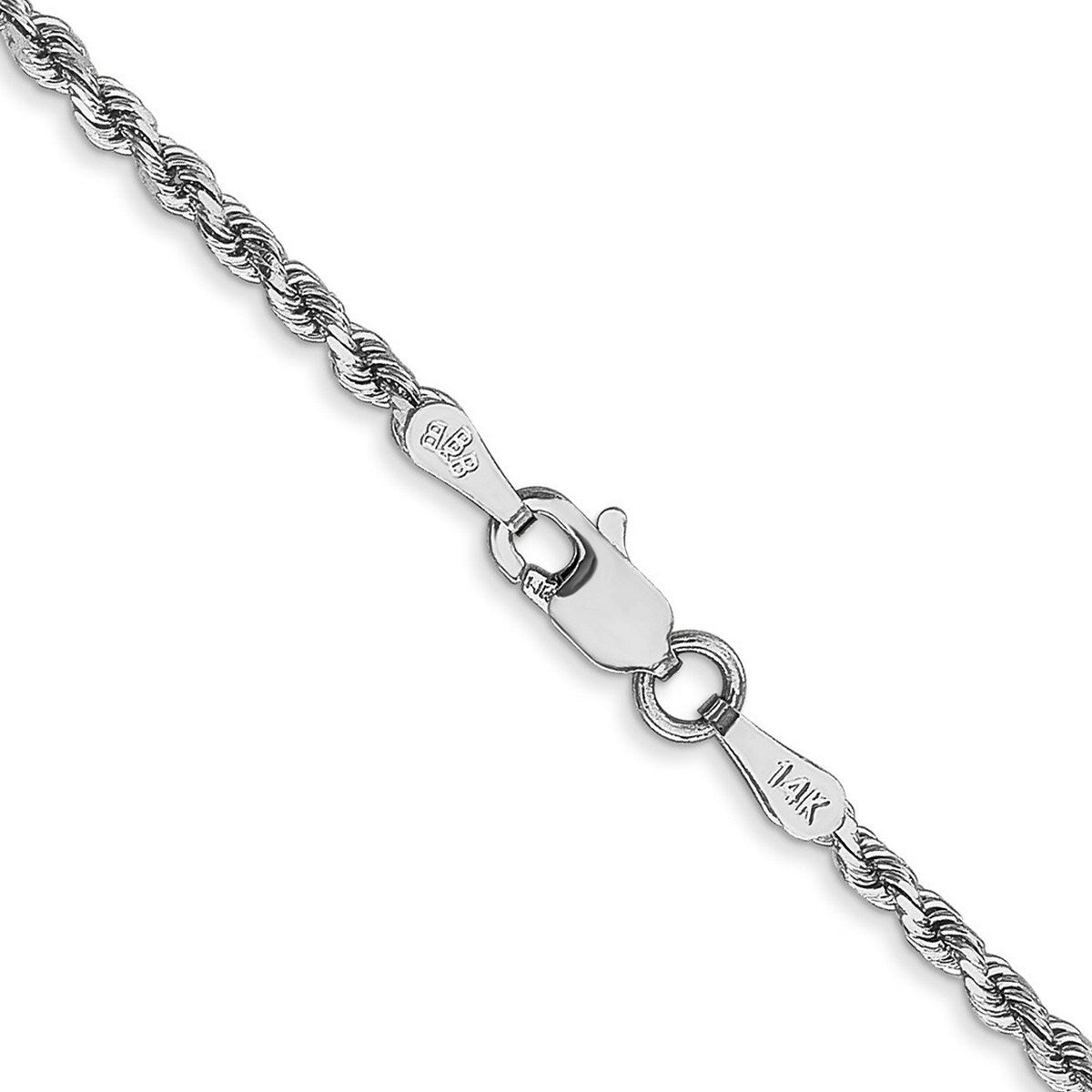 Curata 14k White Gold 2mm Diamond-Cut Rope Chain Anklet Bracelet - 9 Inch - Lobster Claw