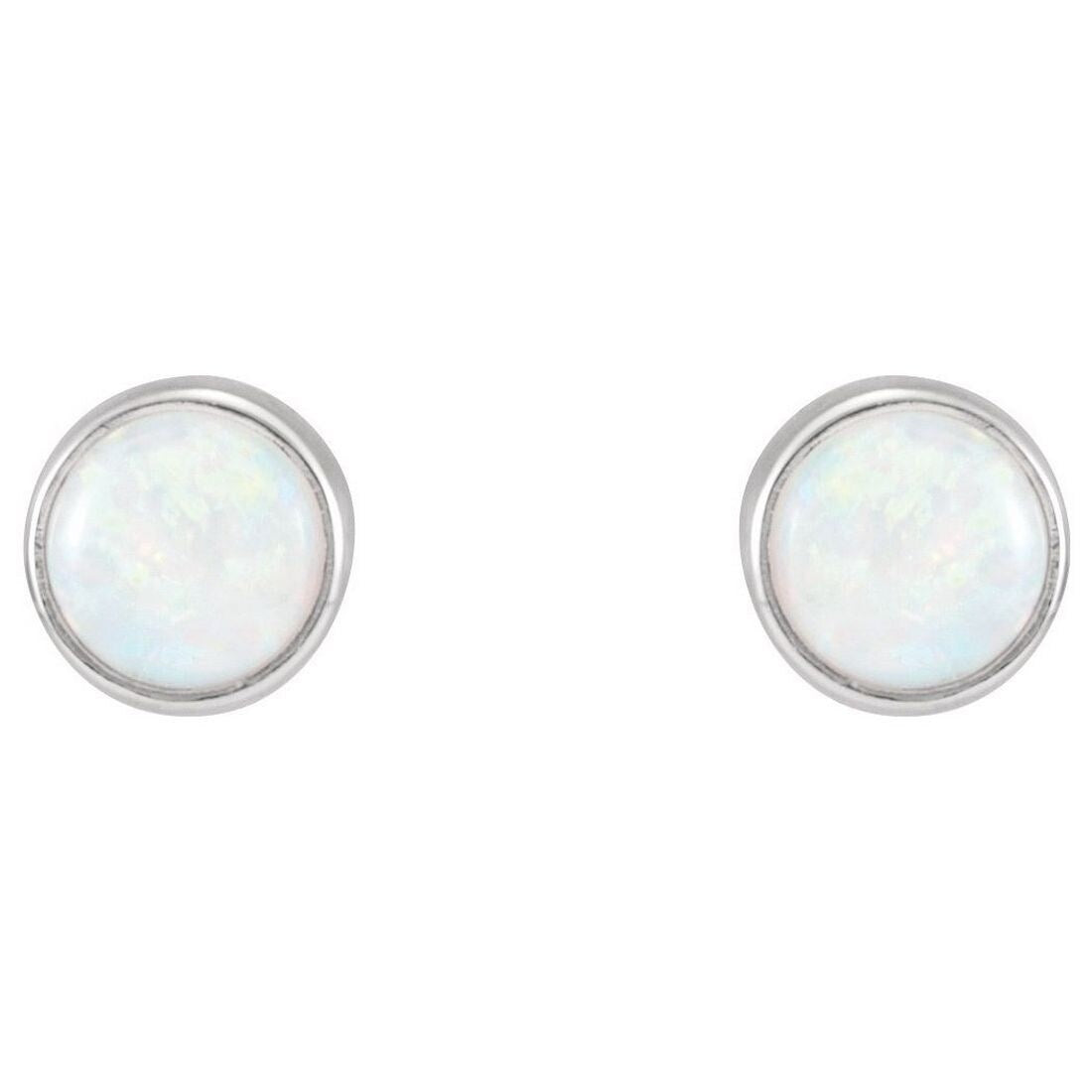 Curata 14k White Gold 5mm Polished Round Opal Earrings
