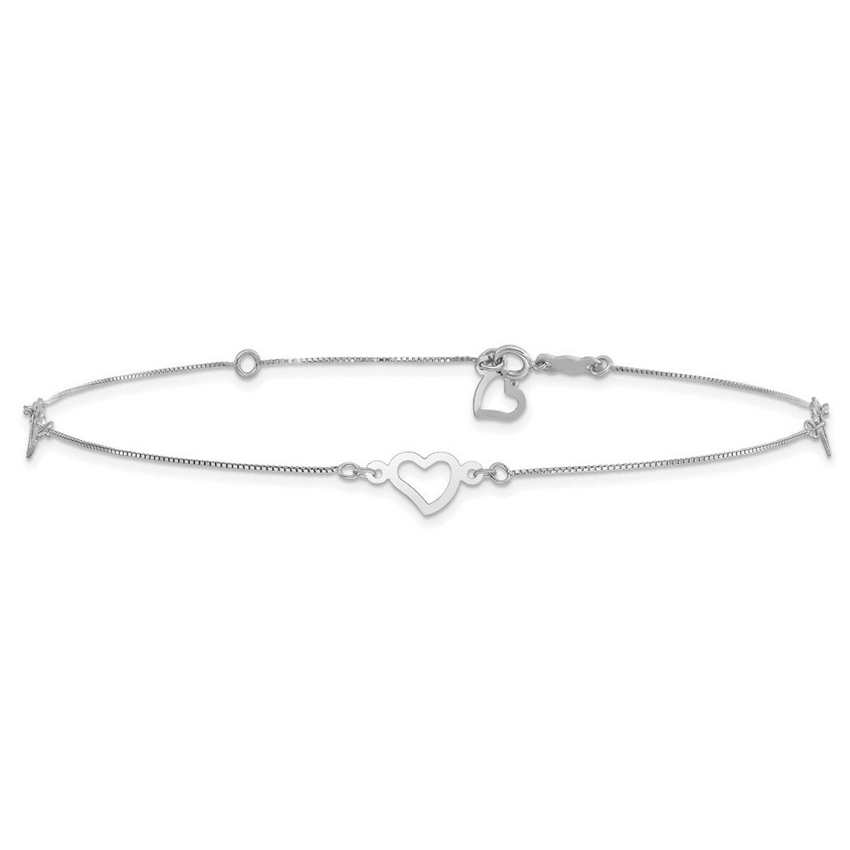 Curata 14k White Gold Fancy Love Heart Plus 1in Ext. Anklet 9 Inch