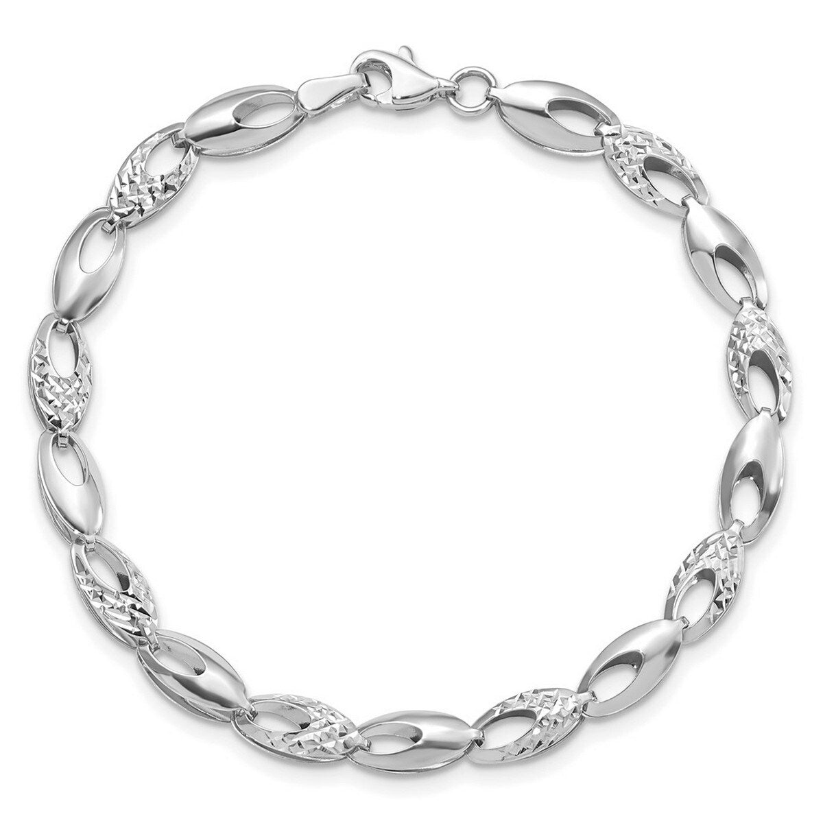 Curata 14k White Gold Fancy Polished and Sparkle Cut Bracelet 7 Inch
