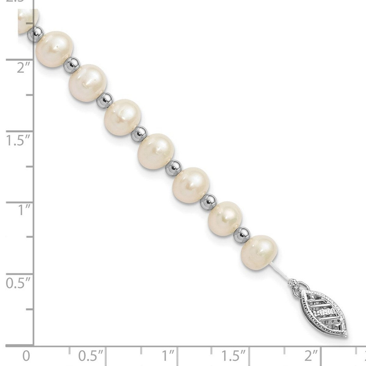 Curata 14k White Gold Pearl clasp Bead and 6 7mm White Freshwater Cultured Pearl Bracelet 7 Inch