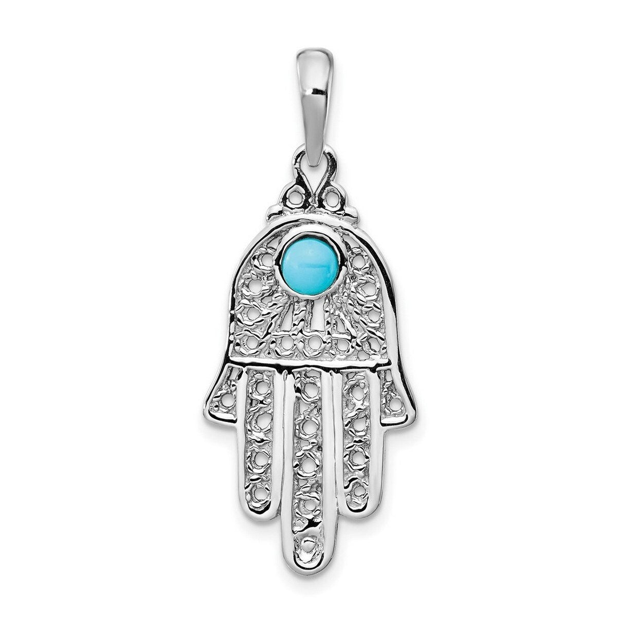 Curata 14k White Gold Polished Created Simulated Turquoise Filigree Chamseh Pendant - Measures 25x14mm