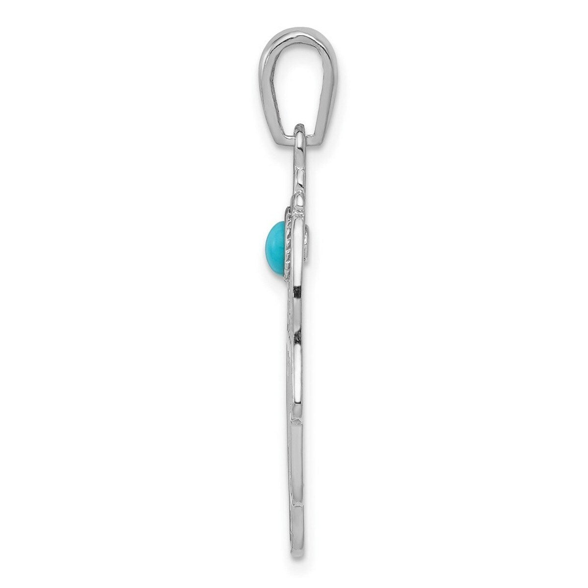 Curata 14k White Gold Polished Created Simulated Turquoise Filigree Chamseh Pendant - Measures 25x14mm