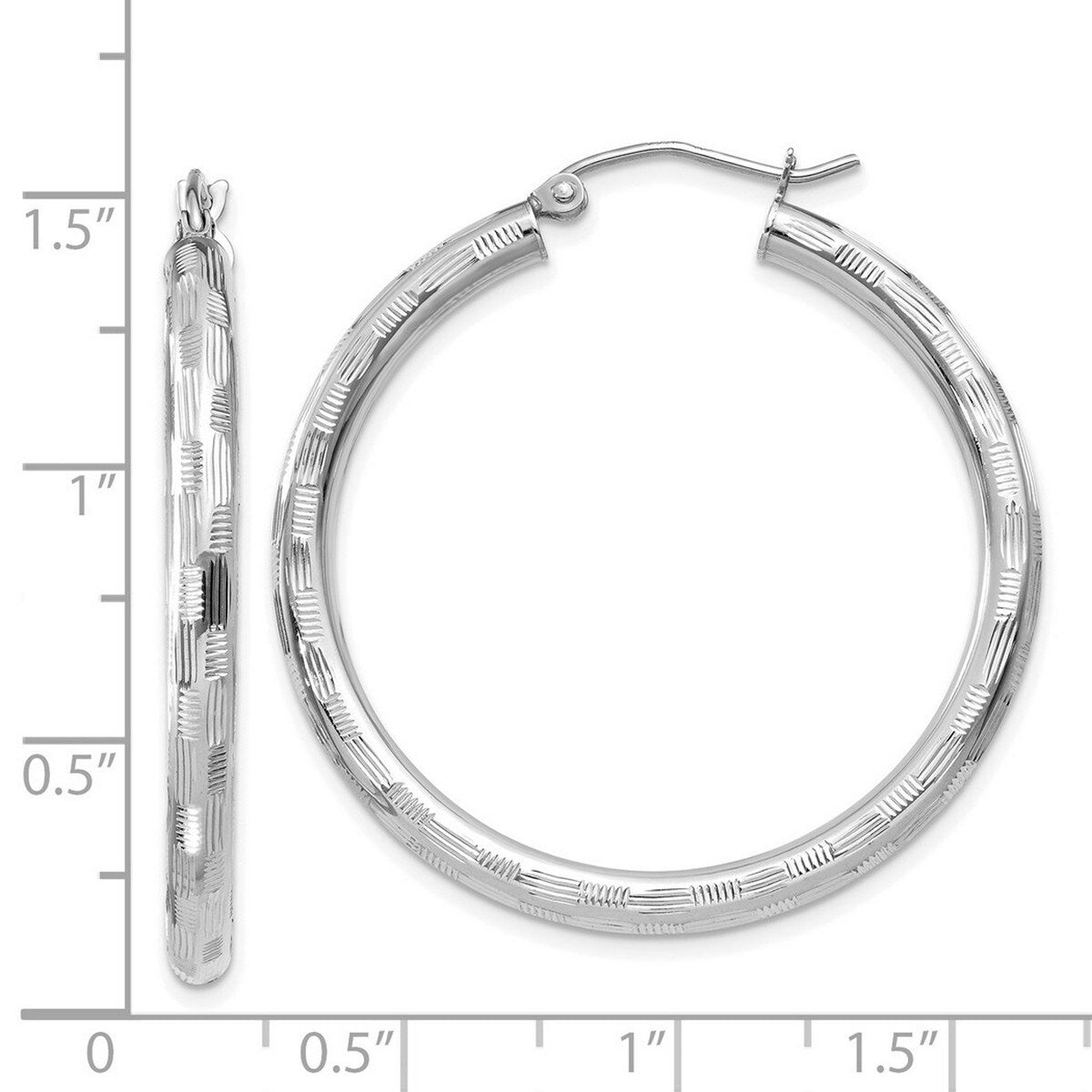 Curata 14k White Gold Textured Checkerboard 35x3mm Hoop Earrings