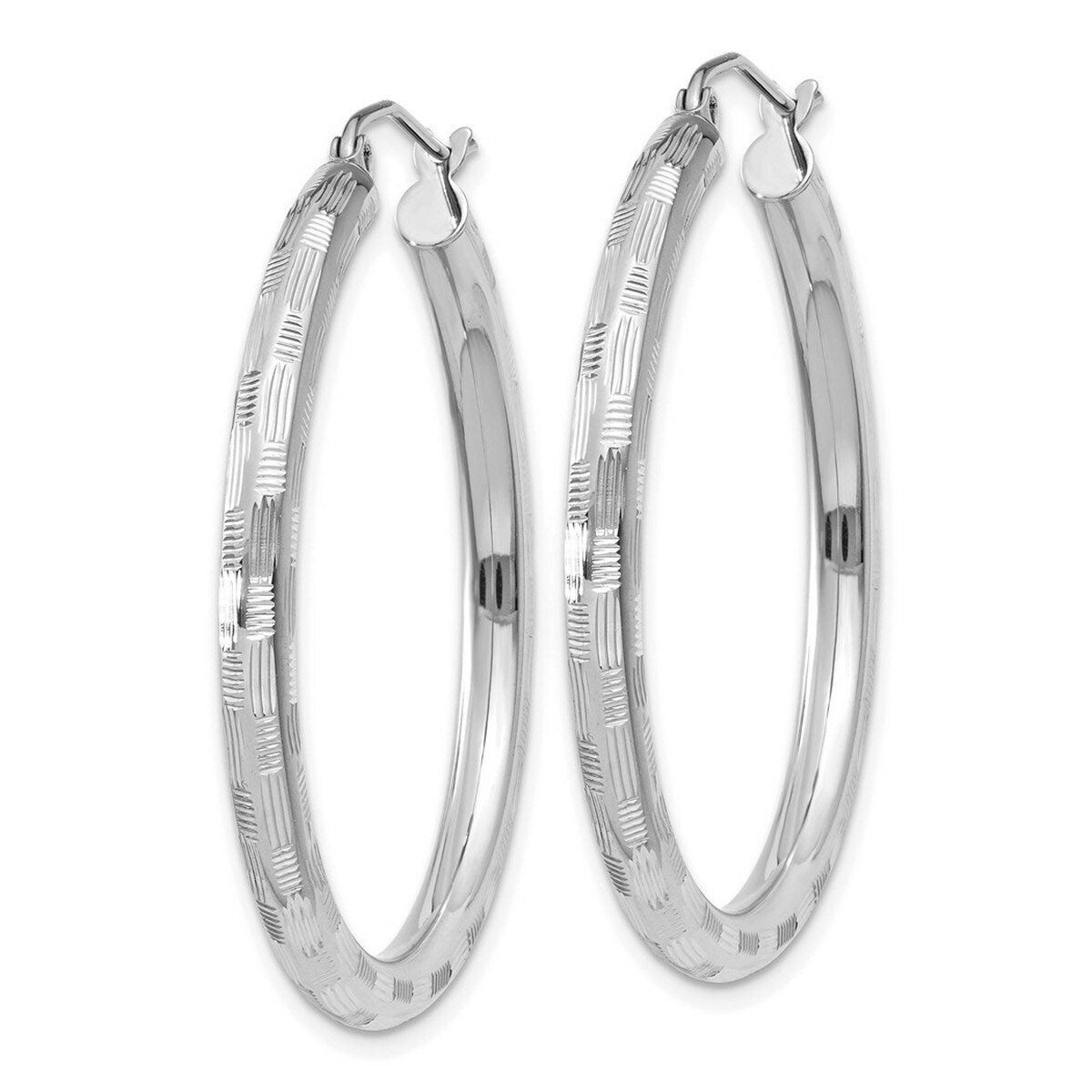 Curata 14k White Gold Textured Checkerboard 35x3mm Hoop Earrings