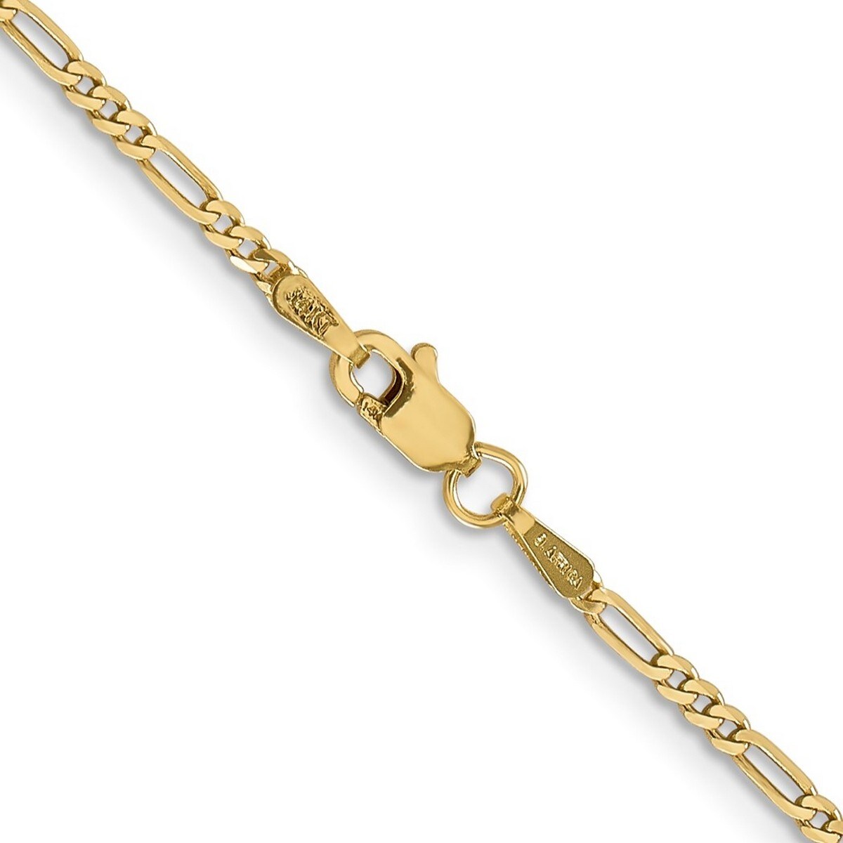 Curata 14k Yellow Gold 1.80mm Flat Figaro Chain Bracelet - 8 Inch